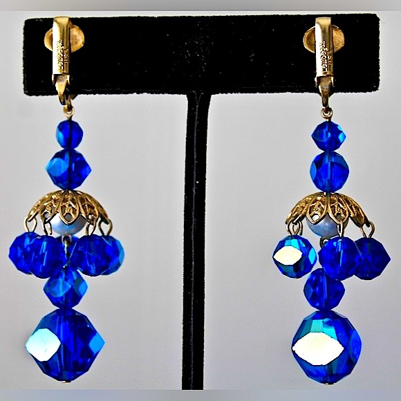 LEWIS SEGAL OF CALIFORNIA EARRINGS CLIP DANGLES 4 INCH VINTAGE - Picture 6 of 8